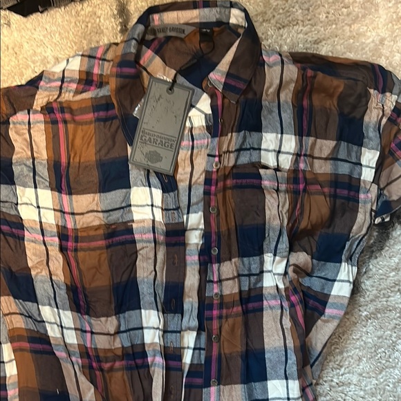 Harley-Davidson Blue and Brown Casual Button Down Shirt - Picture 5 of 7